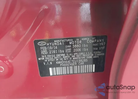 2014 Hyundai Elantra Se from USA, damaged, VIN KMHDH4AE7EU138285
